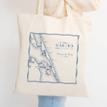 Tote Bag Bienvenue à Manteo NC Roanoke Mariage Bienvenue<br><div class="desc">Bienvenue invités à votre Manteo, Caroline du Nord mariage avec notre carte personnalisée bleu marine Outer Banks carte thème "Welcome to Manteo" sacs fourre-tout. Dotés du charme de l'île Roanoke, ils donnent un ton côtier. Idéal pour des salles comme Elizabethan Gardens, Roanoke Island Festival Park, Marshes Light, Tranquil House Inn,...</div>