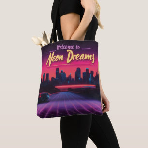 Tote Bag Bienvenue à Neon Dreams - Retro Wave Cityscape