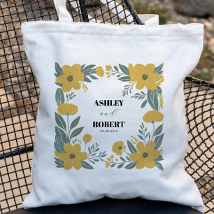 Tote Bag Bienvenue au mariage floral moderne jaune Bouton d