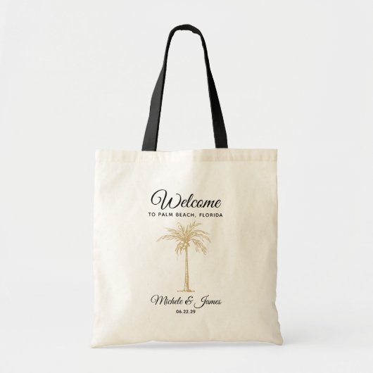 Tote Bag Bienvenue au Mariage Gold Palm Tree (Devant)