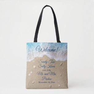 Tote Bag Bienvenue Blue Beach Waves Sandy Toes Design compl