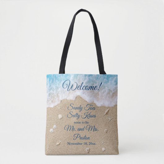 Tote Bag Bienvenue Blue Beach Waves Sandy Toes Design compl (Devant)