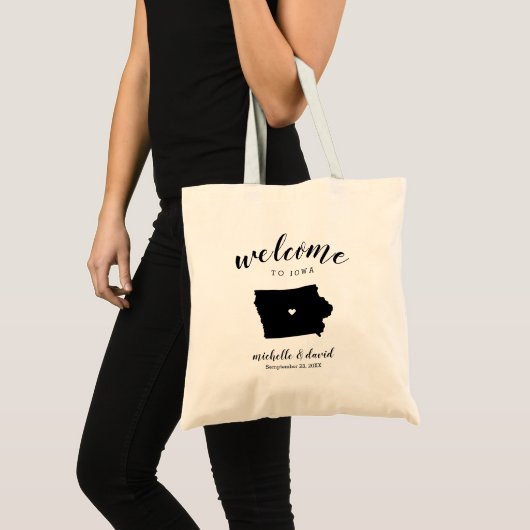 Tote Bag Bienvenue en Iowa | Mariage de silhouette d'état (Devant (produit))