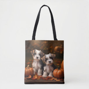 Tote Bag Biewer Terrier Chiot Automne Citrouille délice