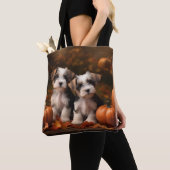 Tote Bag Biewer Terrier Chiot Automne Citrouille délice (De près)