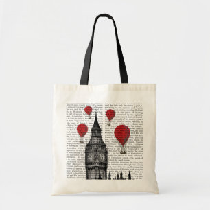 Tote Bag Big Ben et ballons à air d'un rouge ardent