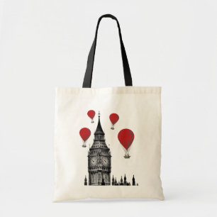 Tote Bag Big Ben et ballons à air d'un rouge ardent 2