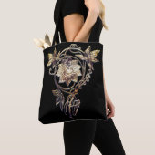 Tote Bag Bijou fleuri Art nouveau or victorien et noir (De près)
