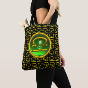 Tote Bag BIJOUX D'ANNIVERSAIRE LIBRA GOLD ZODIAC, Émeraude 