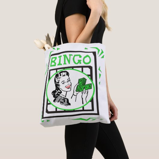 Tote Bag Bingo Lady Avec De L'Argent Sur Carte Bingo (De près)