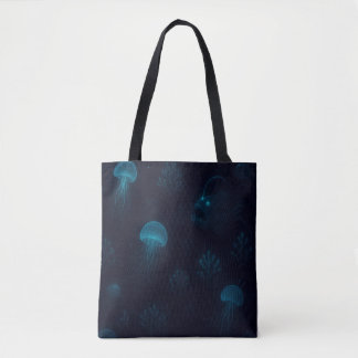 Tote Bag Bioluminescent Deep-Sea Glow Pattern Tote