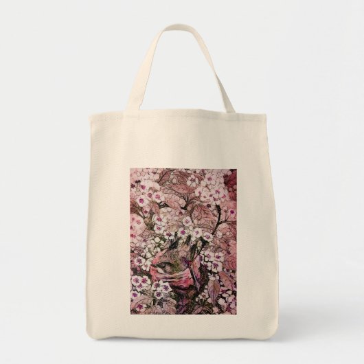 Tote Bag BIRD NEST, blanc violet rose rose noir (Devant)