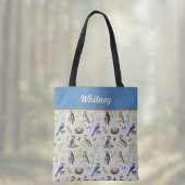 Tote Bag Bird Pattern Kingfisher, Blue Jay, Woodpecker Name