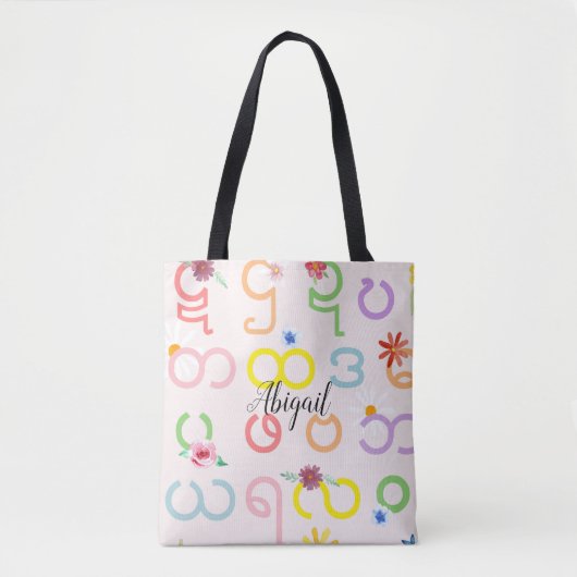 Tote Bag Birmanie : Les fleurs d'alphabet des filles birman (Devant)