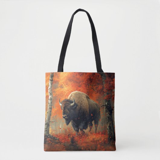 Tote Bag Bison dans l'artisanat boisé d'automne (Devant)