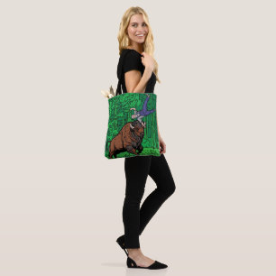 Tote Bag Bison de style Pop Art lançant un homme en demi-te