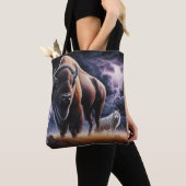 Tote Bag Bison et loup dans un orage avec éclair (De près)