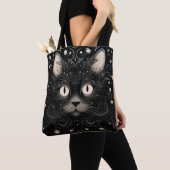 Tote Bag Black Abstrait Cat Graphic Fourre-tout (De près)