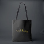 Tote Bag Black and Gold Script  | Stylish Monogram Modern<br><div class="desc">A simple stylish custom monogram design in an casual handwritten in striking monochrome Black. The monogram can easily be personalized to make a design as unique as you are! The perfect trendy gift or accessory for any occasion.</div>