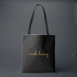 Tote Bag Black and Gold Script  | Stylish Monogram Modern<br><div class="desc">A simple stylish custom monogram design in an casual handwritten in striking monochrome Black. The monogram can easily be personalized to make a design as unique as you are! The perfect trendy gift or accessory for any occasion.</div>