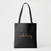 Tote Bag Black and Gold Script | Stylish Monogram Modern (Devant)