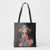 Tote Bag Black and Orange - Original Whimsy Girl (Devant)
