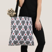 Tote Bag Black and Red on white Art Deco pattern (De près)