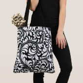 Tote Bag Black and White Floral Damask Imprimer Fourre-tout (De près)