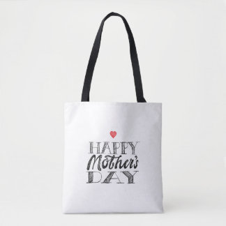 Tote Bag Black and White Mother's Day Lettering & Heart