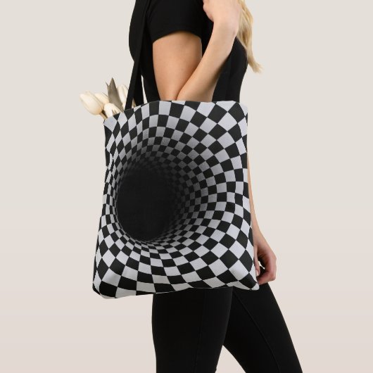 Tote Bag Black and White Optical Illusion Tunnel (De près)