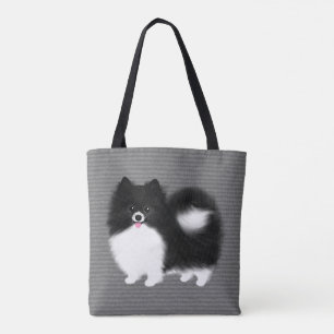 Tote Bag Black and White Pomeranian