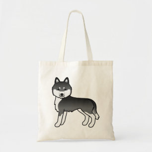 Tote Bag Black And White Siberian Husky Cute Cartoon Dog