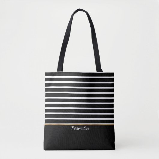 Tote Bag Black and White Striped - Customize (Devant)