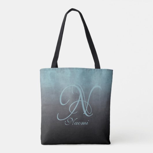 Tote Bag Black Aqua Green élégant monogramme rustique (Dos)