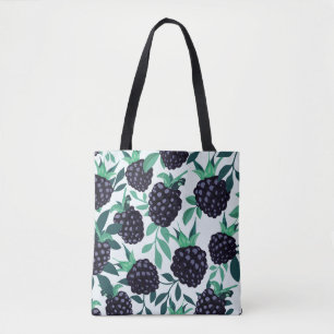 Tote Bag Black Berry Tropical : Fruit Seamless Motif