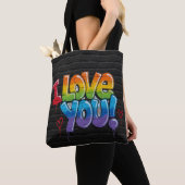 Tote Bag Black Brick Wall with Graffiti “I Love You!” (De près)