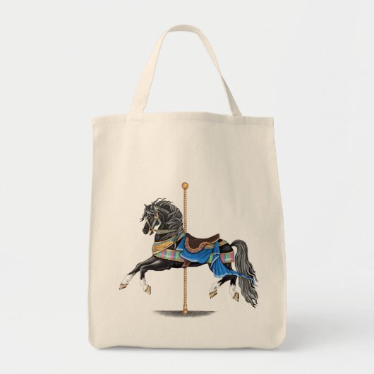 Tote Bag Black Carousel Horse (Devant)