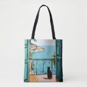 Tote Bag Black Cat Enjoying the Beautiful Sea (Devant)