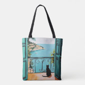 Tote Bag Black Cat Enjoying the Beautiful Sea (Dos)