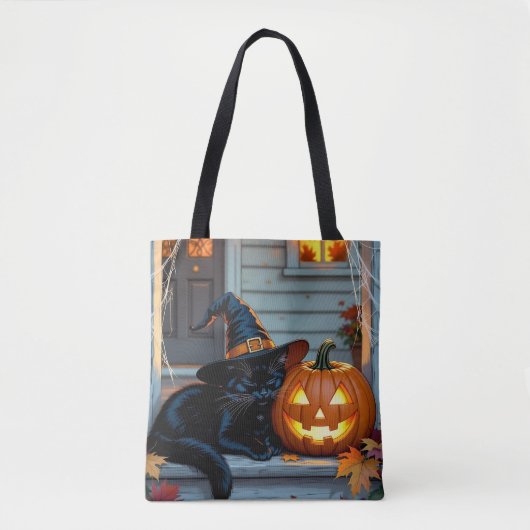 Tote Bag Black Cat Halloween Pumpkin Carving Party (Devant)