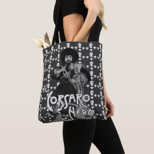 Tote Bag BLACK CORSAIR Pirate Drapeau Crâne et fleur de Li