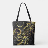 Tote Bag Black Floral Damask Et Gold Swirl (Dos)