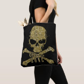 Tote Bag Black Glam to Bone Gold Parties scintillant Crâne (De près)