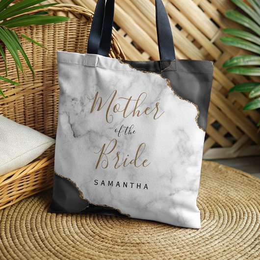 Tote Bag Black Gold Agate Marble Mother of the Bride