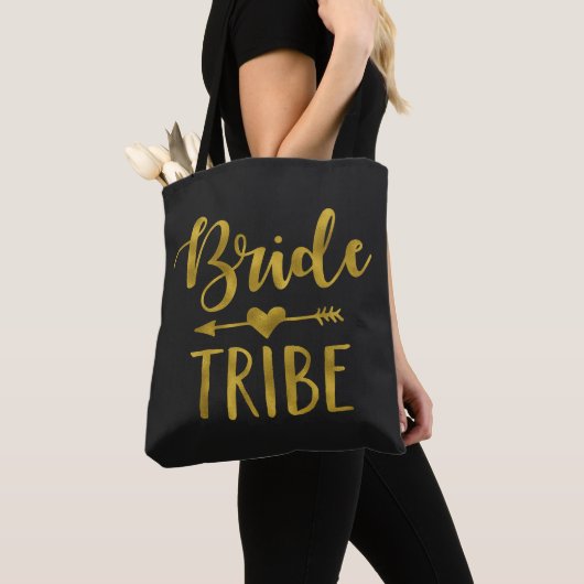Tote Bag Black Gold Bride Tribe Bachelorette Party Favorise (De près)