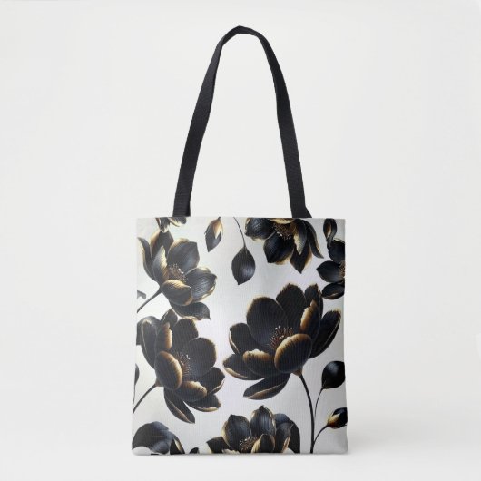 Tote Bag Black & Gold Floral Greige Elegant Dark Moody (Devant)