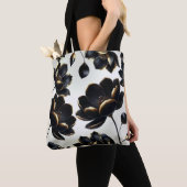Tote Bag Black & Gold Floral Greige Elegant Dark Moody (De près)