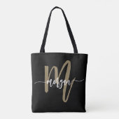 Tote Bag Black Gold Modern Script Girl Monogramme Nom (Dos)