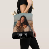 Tote Bag Black Graceful Script Mom Established Photo Gift (De près)