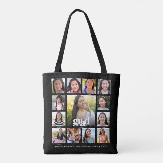 Tote Bag Black Graduation K-12 Bold Modern Photo Collage (Dos)
